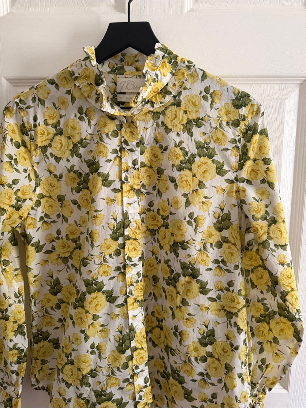 J. Crew Yellow Rose Print Ruffle Collar Cotton Blouse - Picture 4 of 11